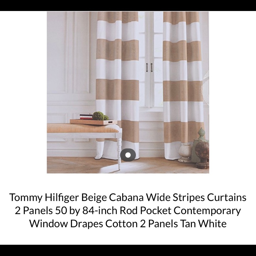 Tommy Hilfiger  (2) 54x84 inch curtain beige cabana stripe 1 set of 2